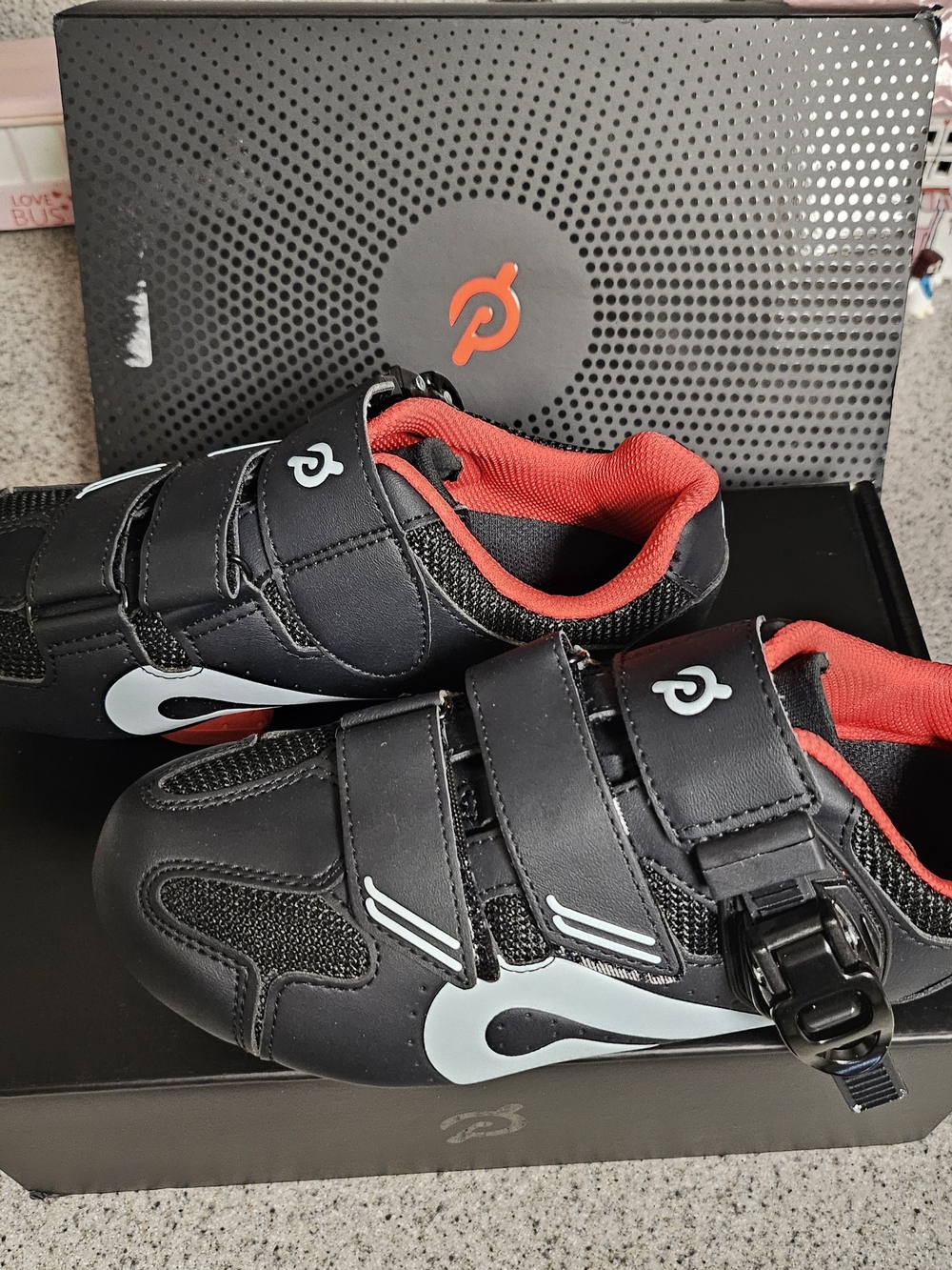 Peloton Black and Red Cycling Shoes - Secure Velcro & Buckle